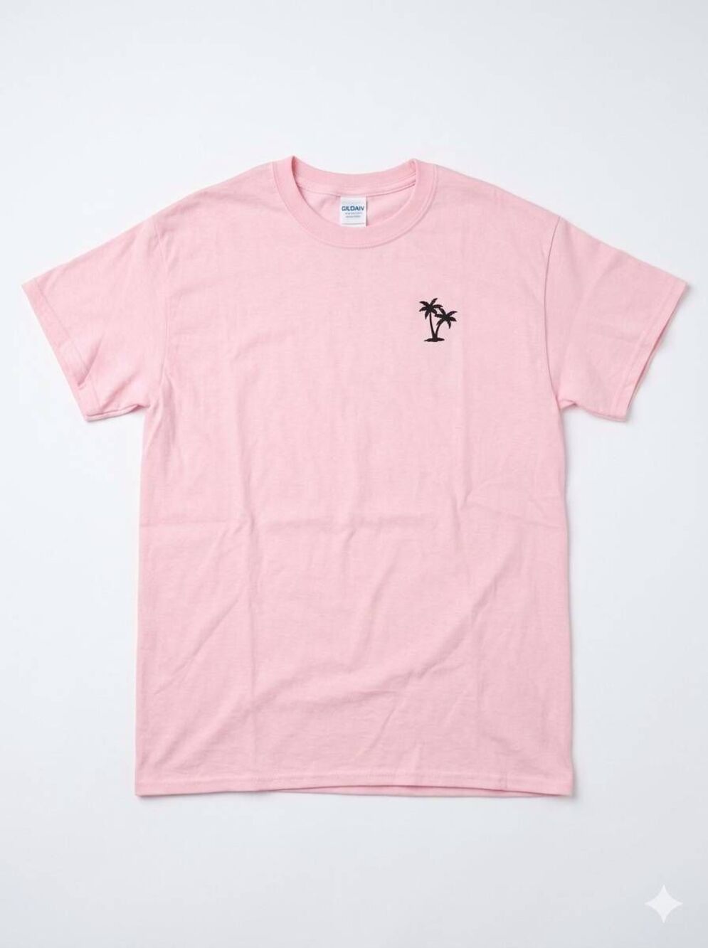 🔸️Pink Embroidered Palm Tree Graphic Short Sleeve Top Small